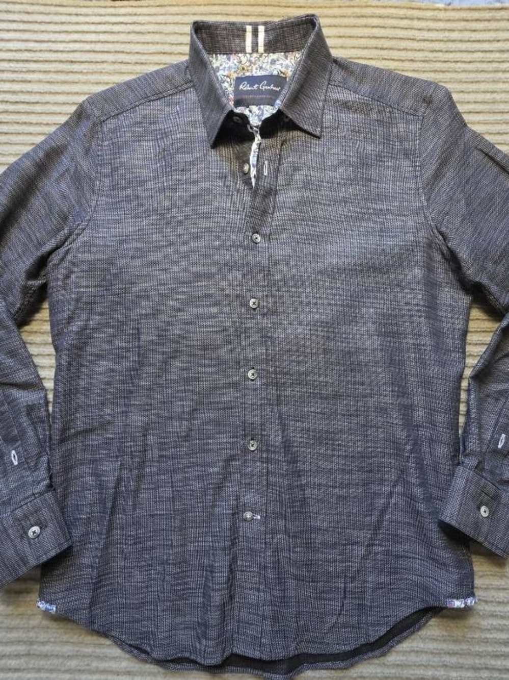 Robert Graham Classic Fit Grey Blue Micro Pattern Button Down Shirt Men's MEDIUM